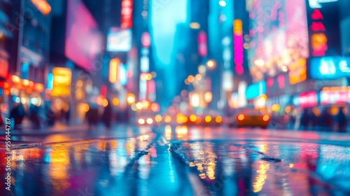 Blurred Urban Nightscape with Neon Lights