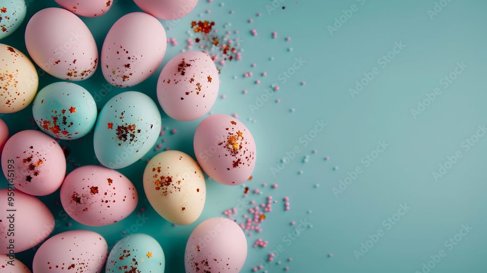 Easter Decor Concept. Top View Photo Ordered Easter Decor Concept. Top View Photo Ordered