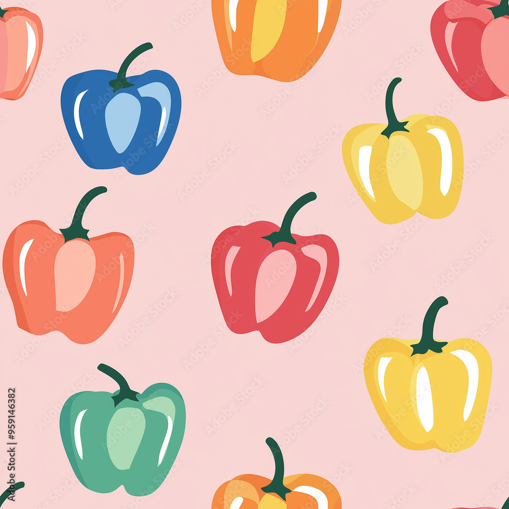 Bell pepper flat design seamless pattern on pastel background