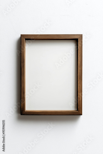 Blank vertical frame photo mockup on a wall, white colors