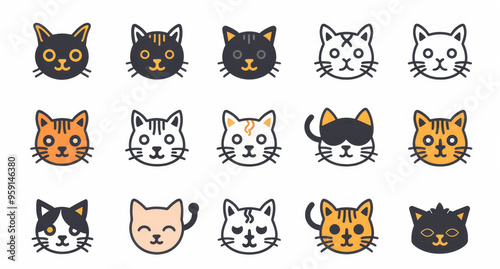 Cat flat icon, minimal kitten symbol, kitty sign isolated, pet pictogram, cat set on white