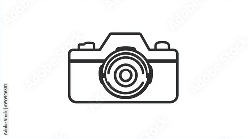 A line icon of a camera representing media or photography, website, line icons, on white background