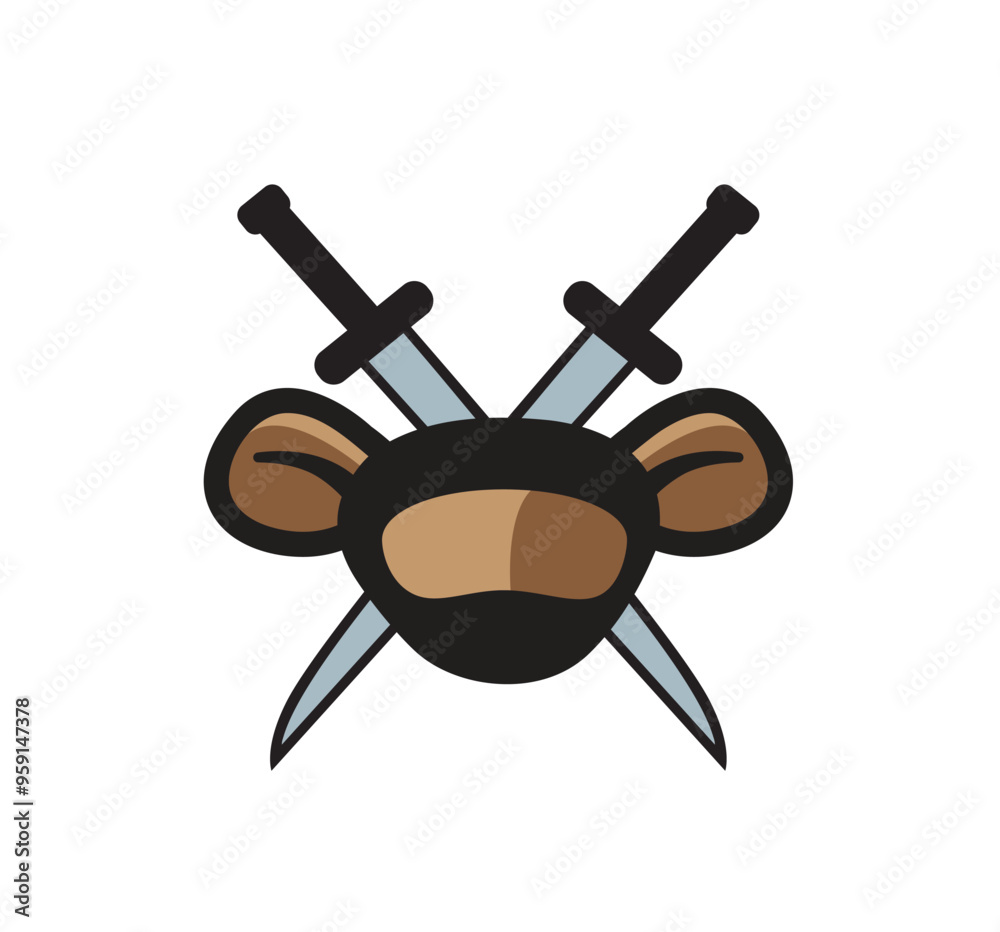 Creative Ninja Rat Mouse Head Knife Logo Vector icon