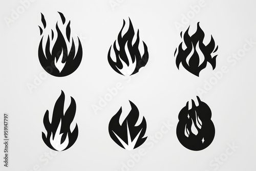 Fire icon, flame bonfire sign, campfire symbol, burn graphic element, fire emblem, grill pictogram