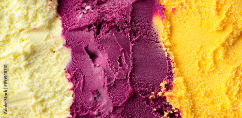 Black mulberry lemon and tangerine ice cream. Fruit ice cream photo