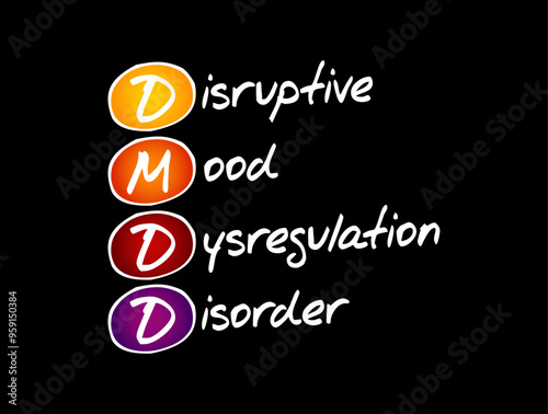 DMDD Disruptive Mood Dysregulation Disorder - childhood condition of extreme irritability, anger, and frequent, intense temper outbursts, acronym text concept background