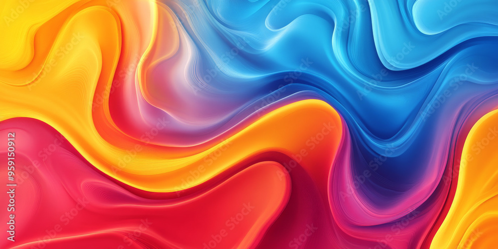 Obraz premium A vivid bright abstract background with flowing, colorful shapes in hues of red, yellow, and blue. The design has a playful, vibrant feel with smooth transitions between colors.