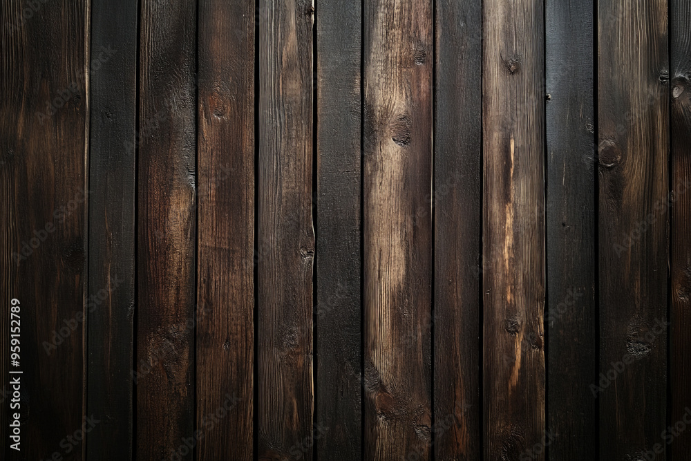Fototapeta premium Dark walnut wooden backdrop with deep, luxurious brown tones. The wood surface is slightly textured with visible grain and a matte finish. The backdrop exudes a sophisticated, moody ambiance, perfect