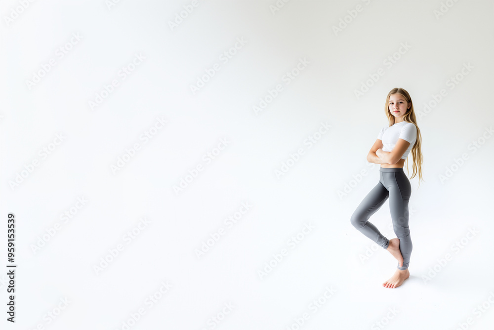 sporty young teenage girl in sport suit, leggings, top sporty young teenage girl in sport suit, leggings, top