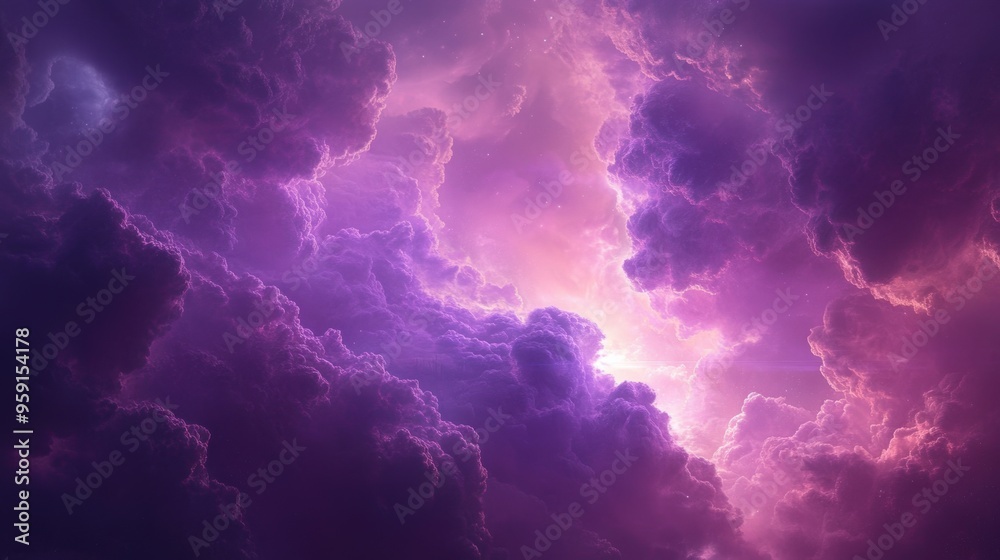 Purple and pink clouds with dramatic lighting in a fantasy sky Purple and pink clouds with dramatic lighting in a fantasy sky