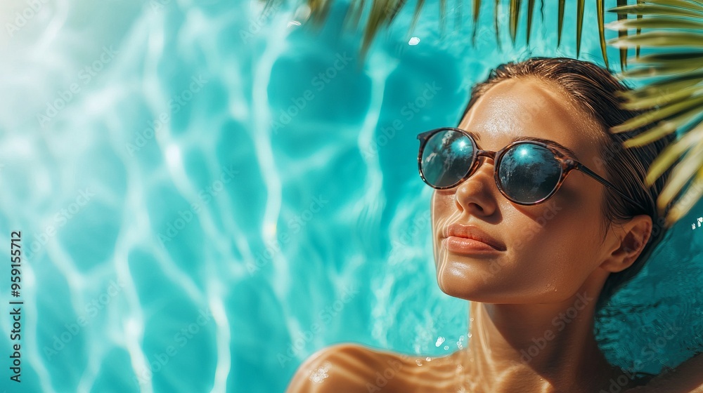 Woman in Sunglasses Enjoying Luxury Vacation at a Pool Woman in Sunglasses Enjoying Luxury Vacation at a Pool