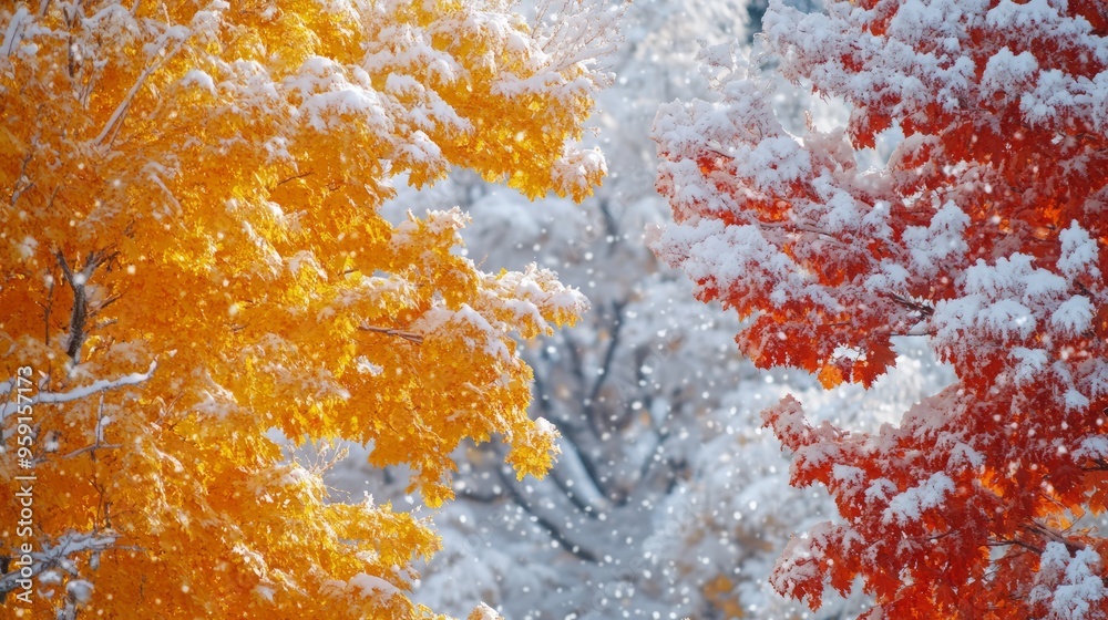 Snow on vibrant fall trees Snow on vibrant fall trees