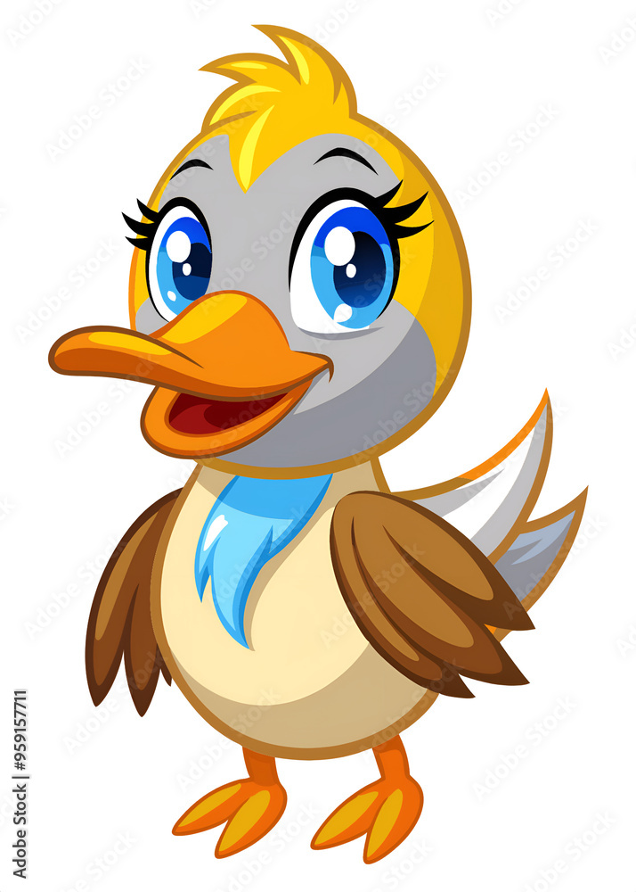 Naklejka premium vector illustration of cute little cartoon duck