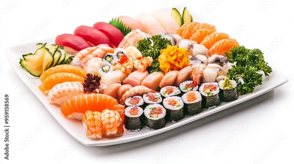 Sushi platter on a white background Sushi platter on a white background
