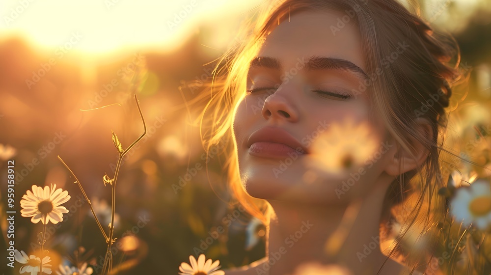 Fototapeta premium Breathe easy with our image of a beautiful young woman enjoying the outdoors allergy-free, surrounded by green grass and dandelions