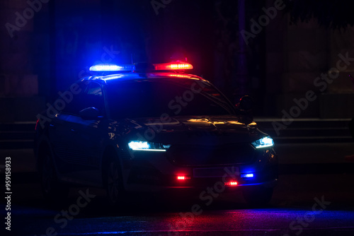 Police car red, blue lights, criminal concept