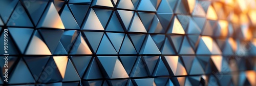 Blue triangular facets forming a contemporary abstract geometric background. photo