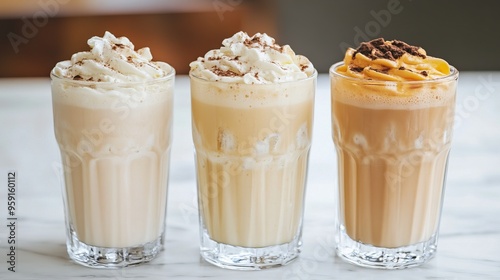 three clear drinking glass filled by shakes