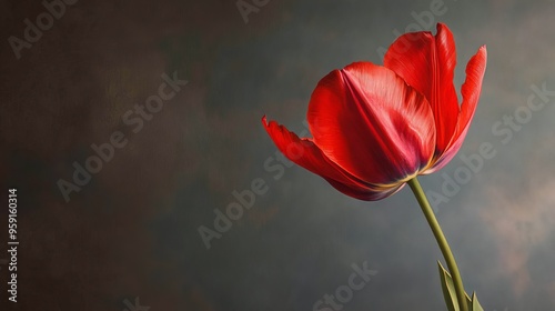 Red tulip breaking forth