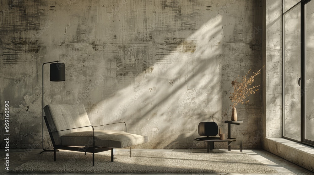 Minimalist Living Room with Concrete Walls and a Cozy Rug Minimalist Living Room with Concrete Walls and a Cozy Rug