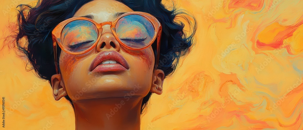 A woman basking in the sun with bright sunglasses A woman basking in the sun with bright sunglasses