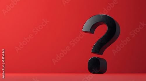 3D black question mark standing on red background