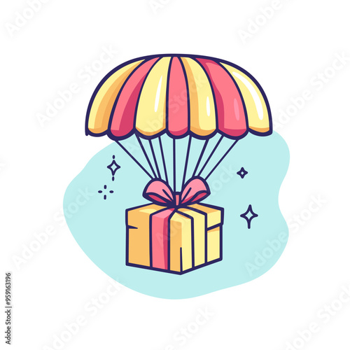 vector gift on parachute on white background .Generative AI