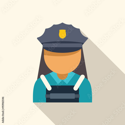 Faceless female police officer wearing uniform and hat with long shadow design