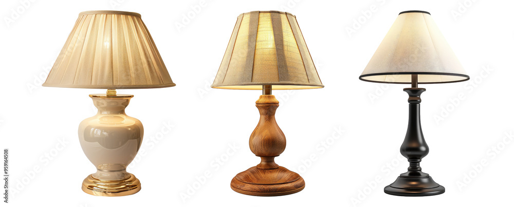 Table lamp isolated on transparent background, set of