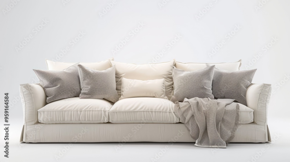 Fototapeta premium white sofa with throw pillows