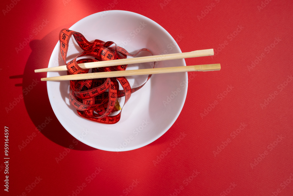 Empty plate with tape measure, knife and fork. The concept of diet, proper nutrition, health. Multi-colored centimeters close-up Empty plate with tape measure, knife and fork. The concept of diet, proper nutrition, health. Multi-colored centimeters close-up