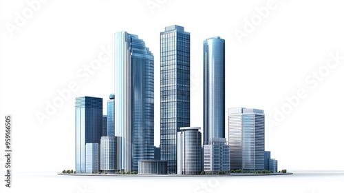 Skyscrapers on White Background. Modern office buildings. Business building isolated.