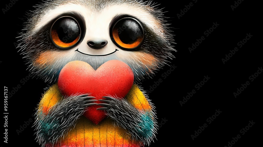 A detailed image of a stuffed animal featuring a heart on its chest and a mustache on its head A detailed image of a stuffed animal featuring a heart on its chest and a mustache on its head