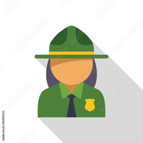 This vector illustration icon design shows a park ranger wearing a traditional green uniform and hat with badge