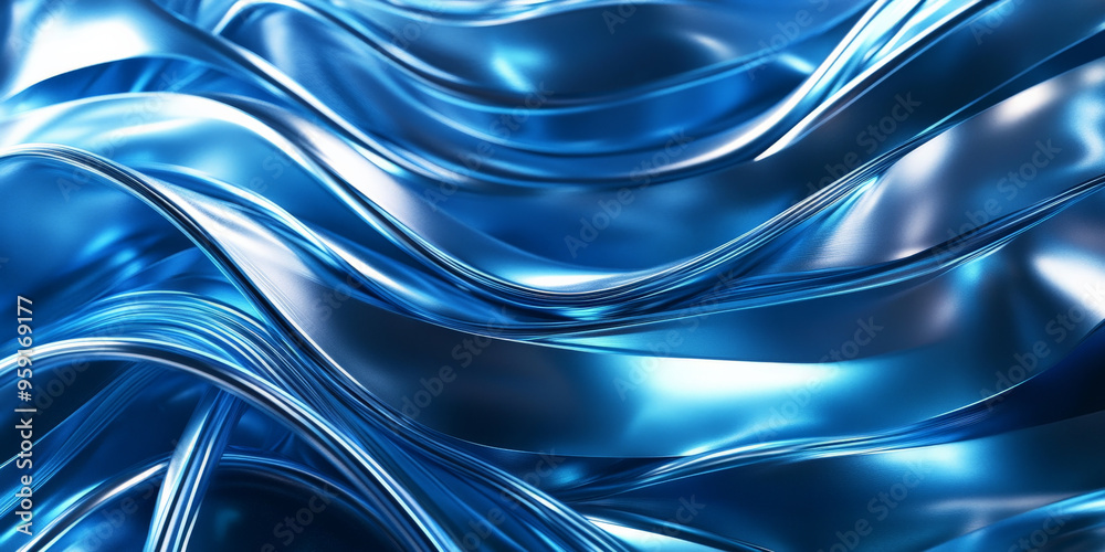 A high-tech 3D background featuring glowing twisted ribbons in shades of blue and silver. The ribbons flow dynamically, creating a futuristic and sophisticated atmosphere.