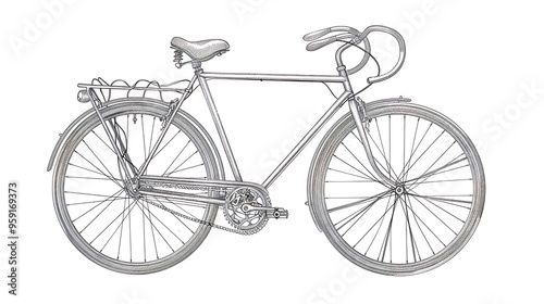 Line illustration of a vintage bicycle with detailed wheels isolated on solid white background 32k, full ultra HD, high resolution