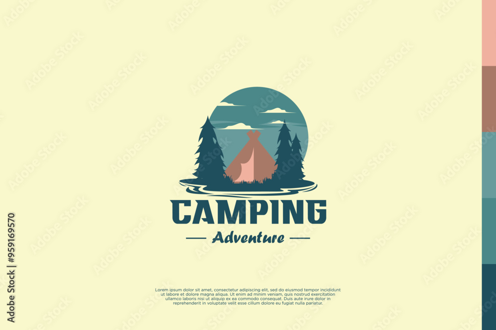 Obraz premium Camping, camp logo or label. Outdoor recreation logo design