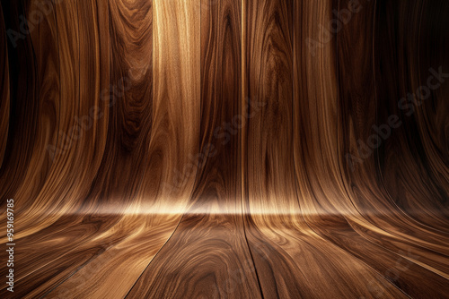 Polished walnut wooden backdrop with deep, chocolate-brown tones and a satin finish. The wood grain is smooth and flowing, creating a luxurious, elegant background that exudes warmth and photo