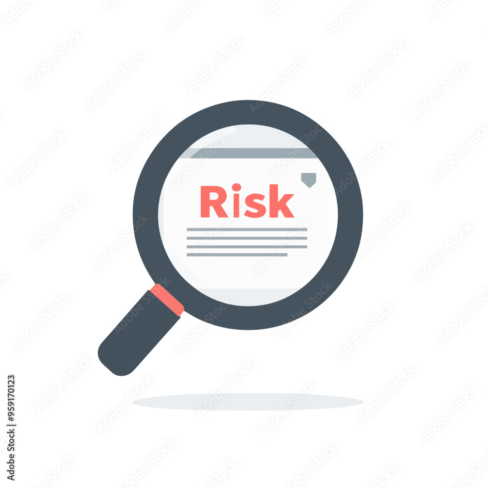 Risk Word Magnifying Glass. Risk Management icon. Risk, icon, assessment, reduce, vector, business, data, organization, symbol, analysis, chart Risk Word Magnifying Glass. Risk Management icon. Risk, icon, assessment, reduce, vector, business, data, organization, symbol, analysis, chart