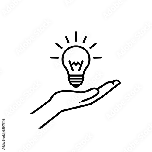 Obraz na płótnie Hand holding light bulb. Smart idea icon isolated. Innovation, solution icon. Energy solutions. Power ideas concept. Electric lamp, technology invention. Human palm. Business inspiration. w salonie