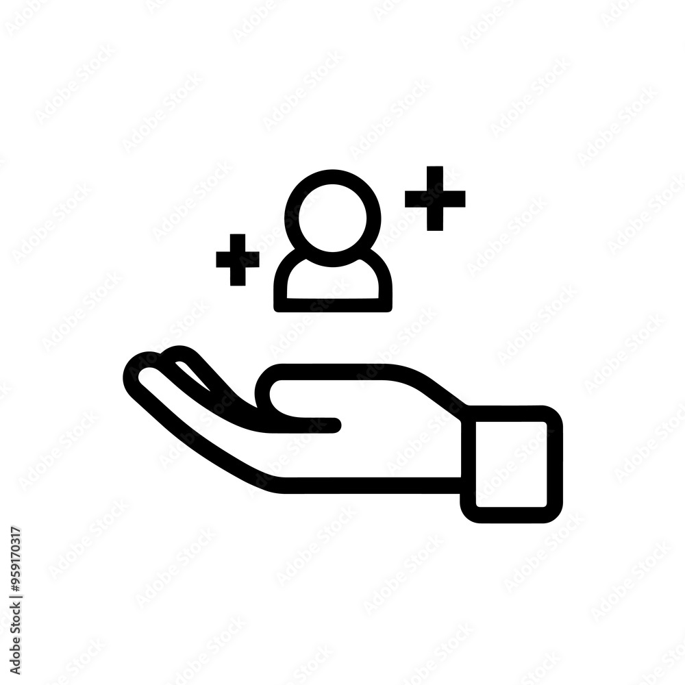 Customer icon with hand and person sign. Customer safety icon. Icon, patient, customer, service, hand, safety, audience, care