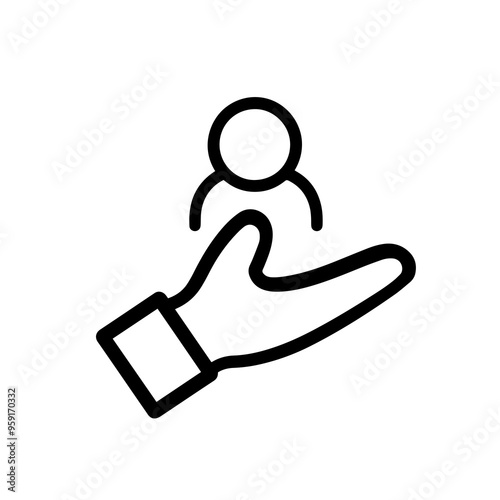 Customer icon with hand and person sign. Customer safety icon. Icon, patient, customer, service, hand, safety, audience, care