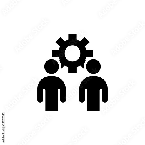 Professional services icon with manage group sign. Professional services icon and customize, setup, manage, process symbol. Manager, customize, colleagues, business, businessmen, cog, crowd