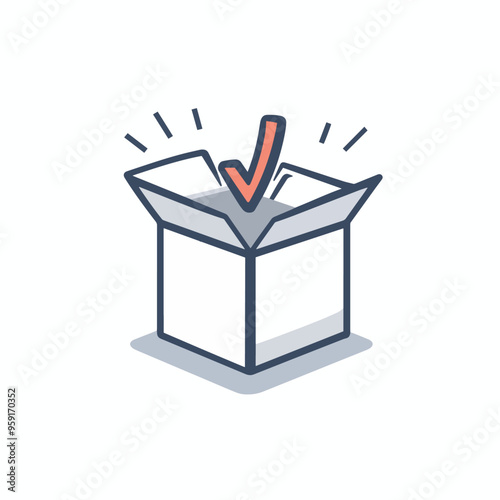 Shop purchase delivery, box sign, open order package, wholesale products, receive postal parcel, unpack box, vector icon