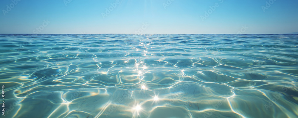 Smooth, clear water surface with faint ripples that catch the light. The ripples create a rhythmic, almost hypnotic pattern, with the water reflecting a clear blue sky. This backdrop evokes a sense of Smooth, clear water surface with faint ripples that catch the light. The ripples create a rhythmic, almost hypnotic pattern, with the water reflecting a clear blue sky. This backdrop evokes a sense of