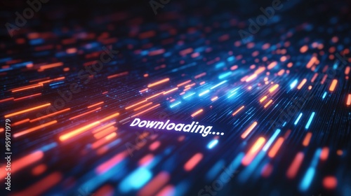 Digital technology background with neon lights and sense of motion text 