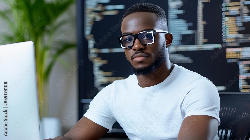 Coder coding with augmented frontend elements, holographic tools, modern office Coder coding with augmented frontend elements, holographic tools, modern office