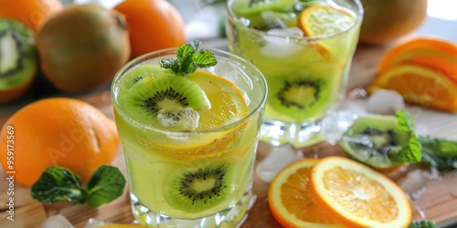 Kiwi lemon mint and orange summer cocktail