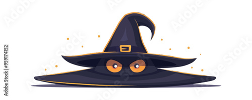 Witch's hat with a spooky face. Vector flat isolated.