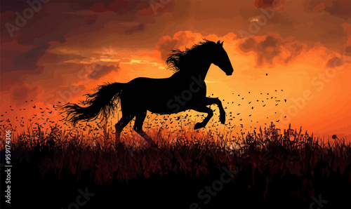 A silhouette vector of a horse galloping.